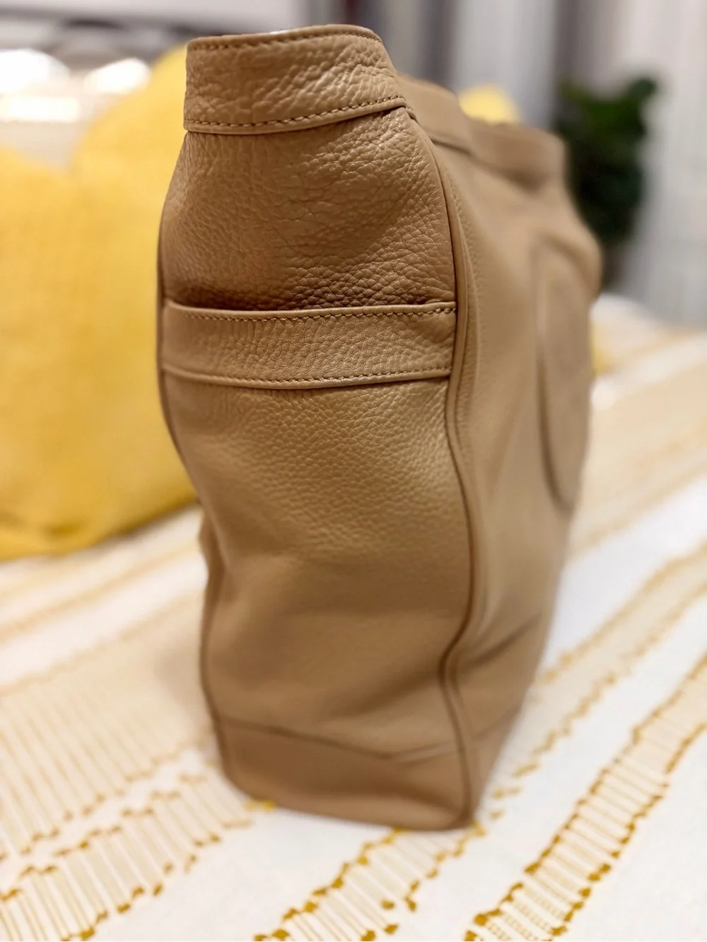 Beautiful Tory Burch Tan Perforated Logo Leather Tote